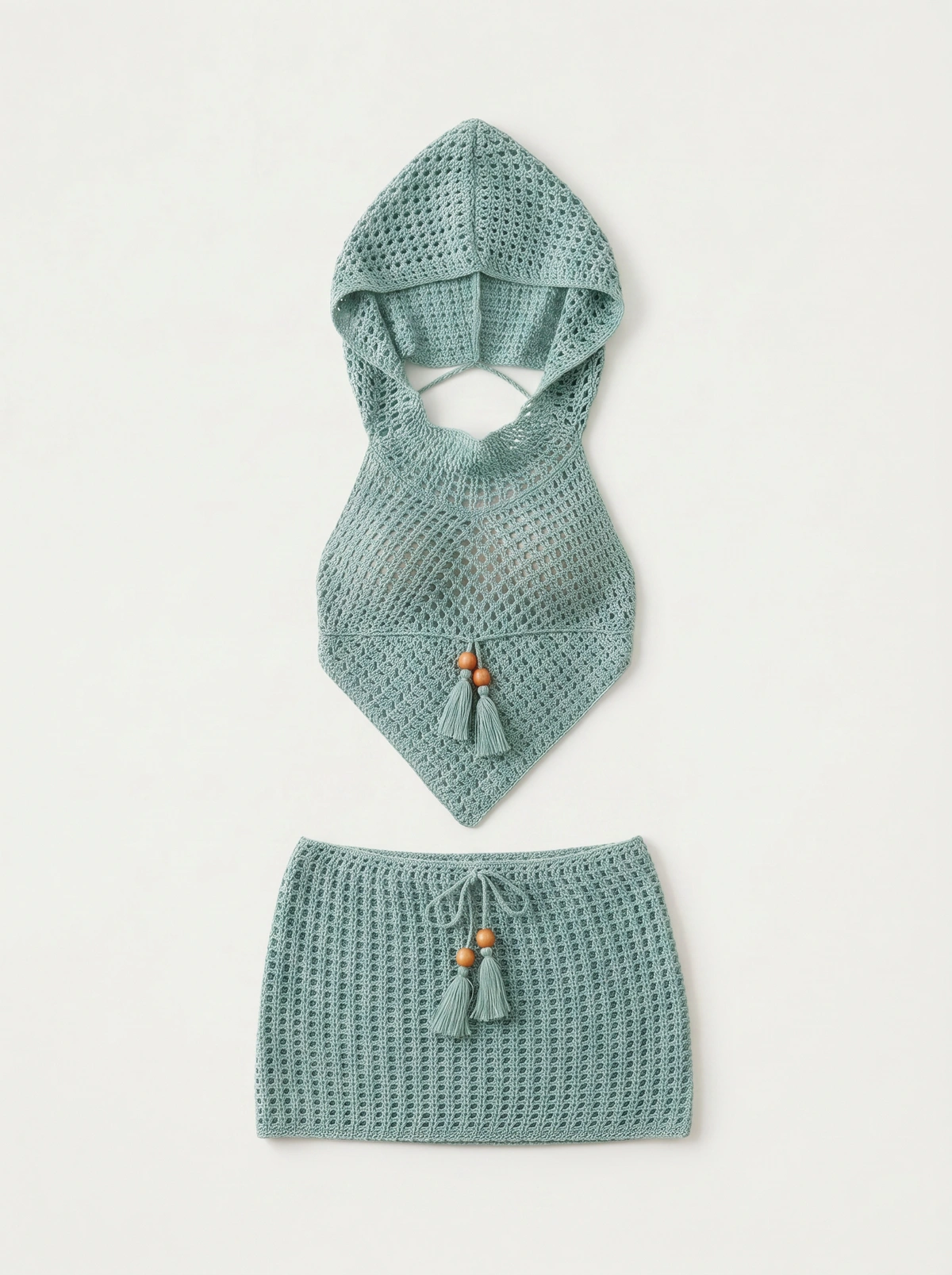 Aqua Siren Boho Crochet Two-Piece Set