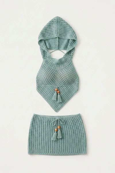 Aqua Siren Boho Crochet Two-Piece Set