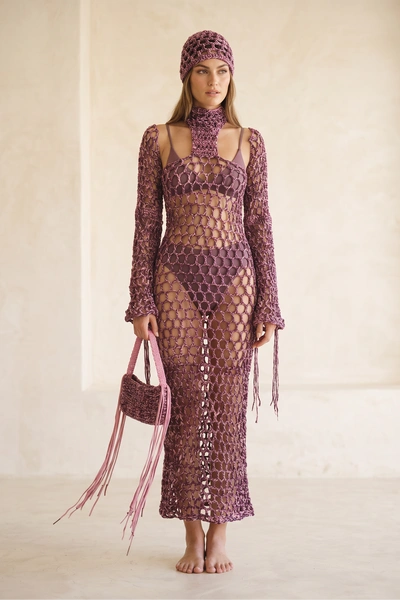 Rosé Crochet Backless Maxi Dress