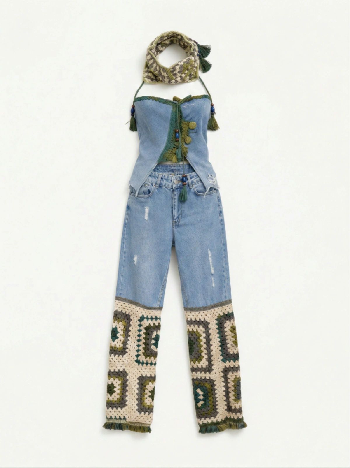 Ivy Bloom Denim Crochet Set
