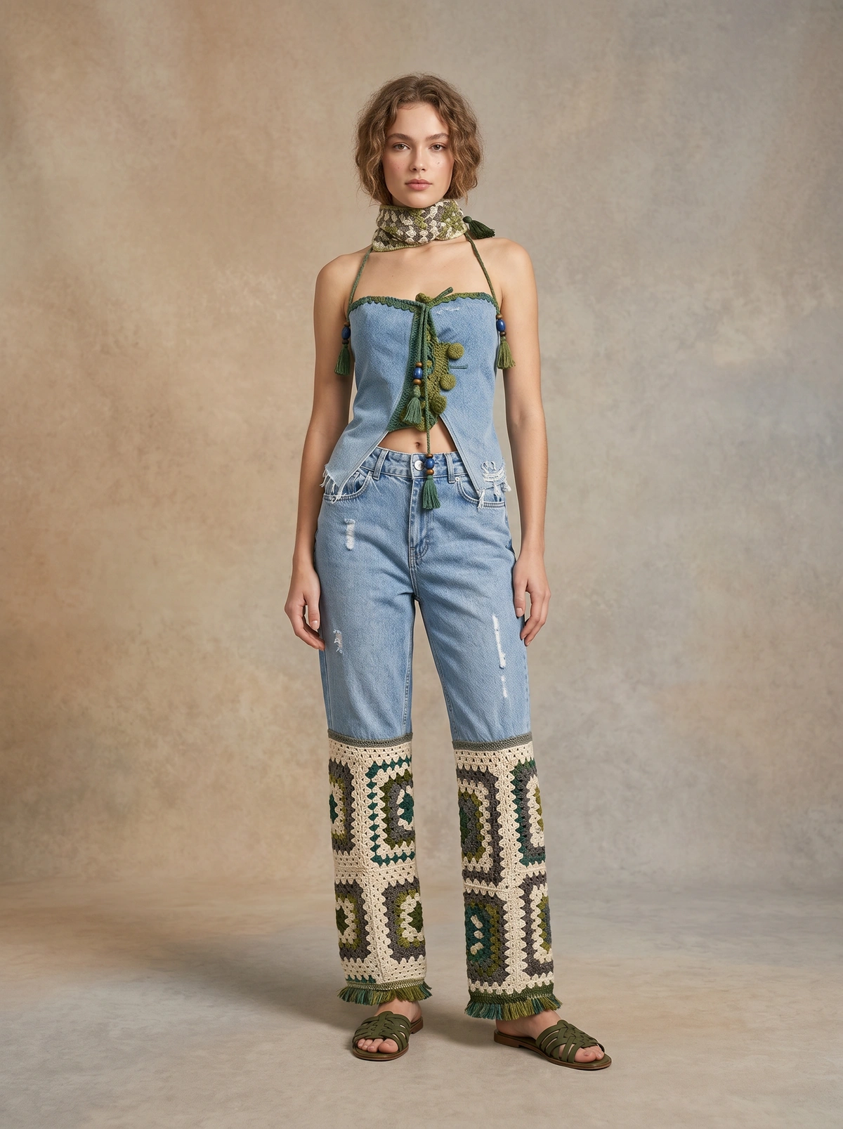 Ivy Bloom Denim Crochet Set