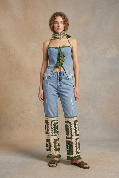 Ivy Bloom Denim Crochet Set