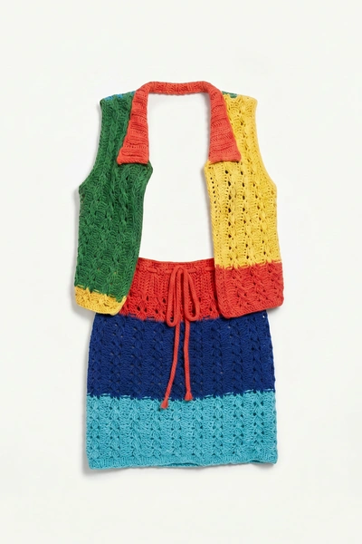 Rainbow Bloom Crochet Skirt Set