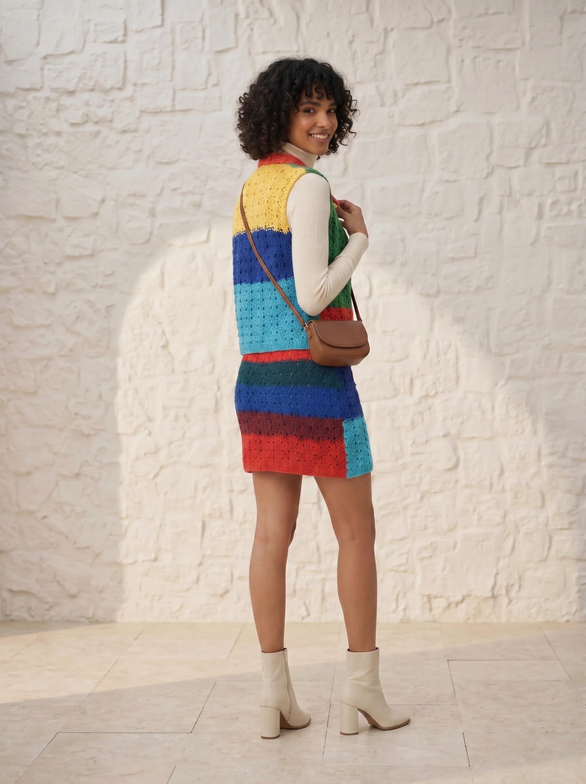 Rainbow Bloom Crochet Skirt Set