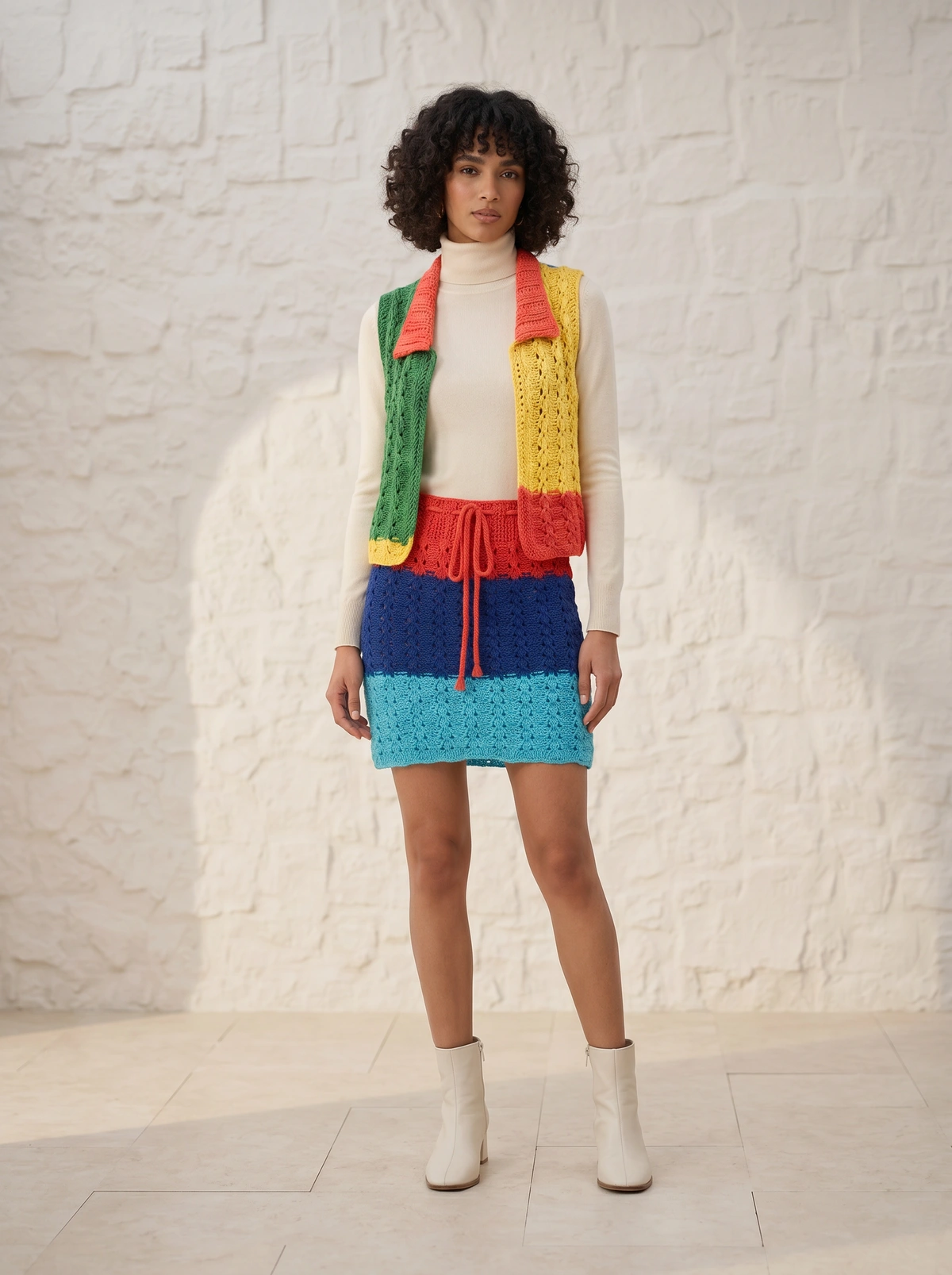Rainbow Bloom Crochet Skirt Set