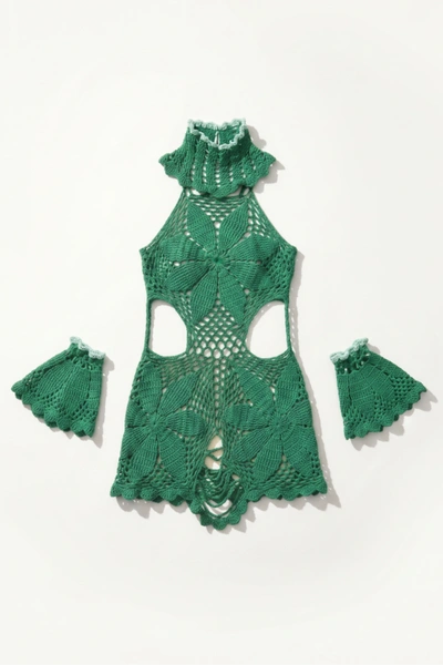 Emerald Bloom Crochet Mini Dress