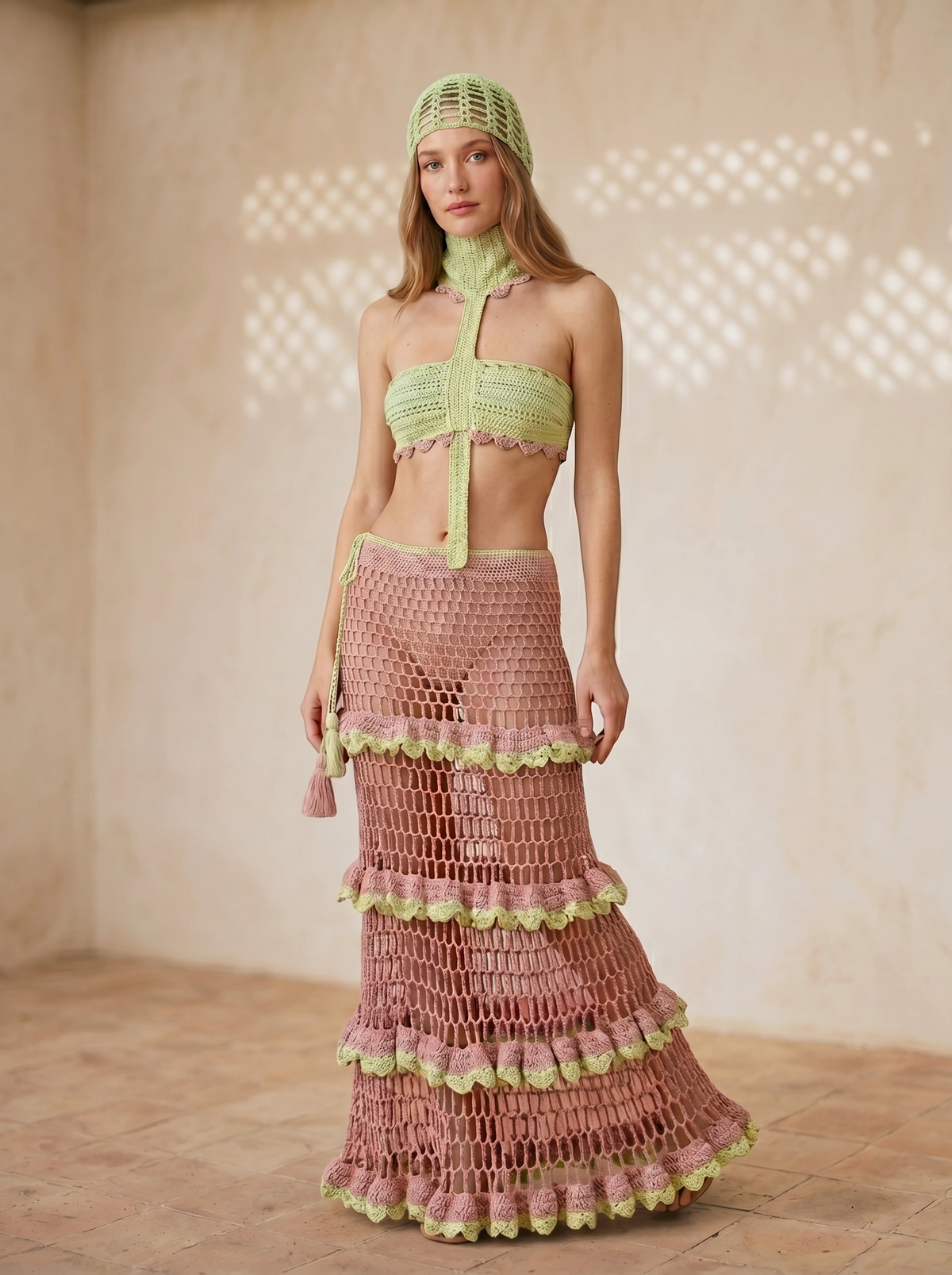 Pistachio Dream Crochet Skirt Set