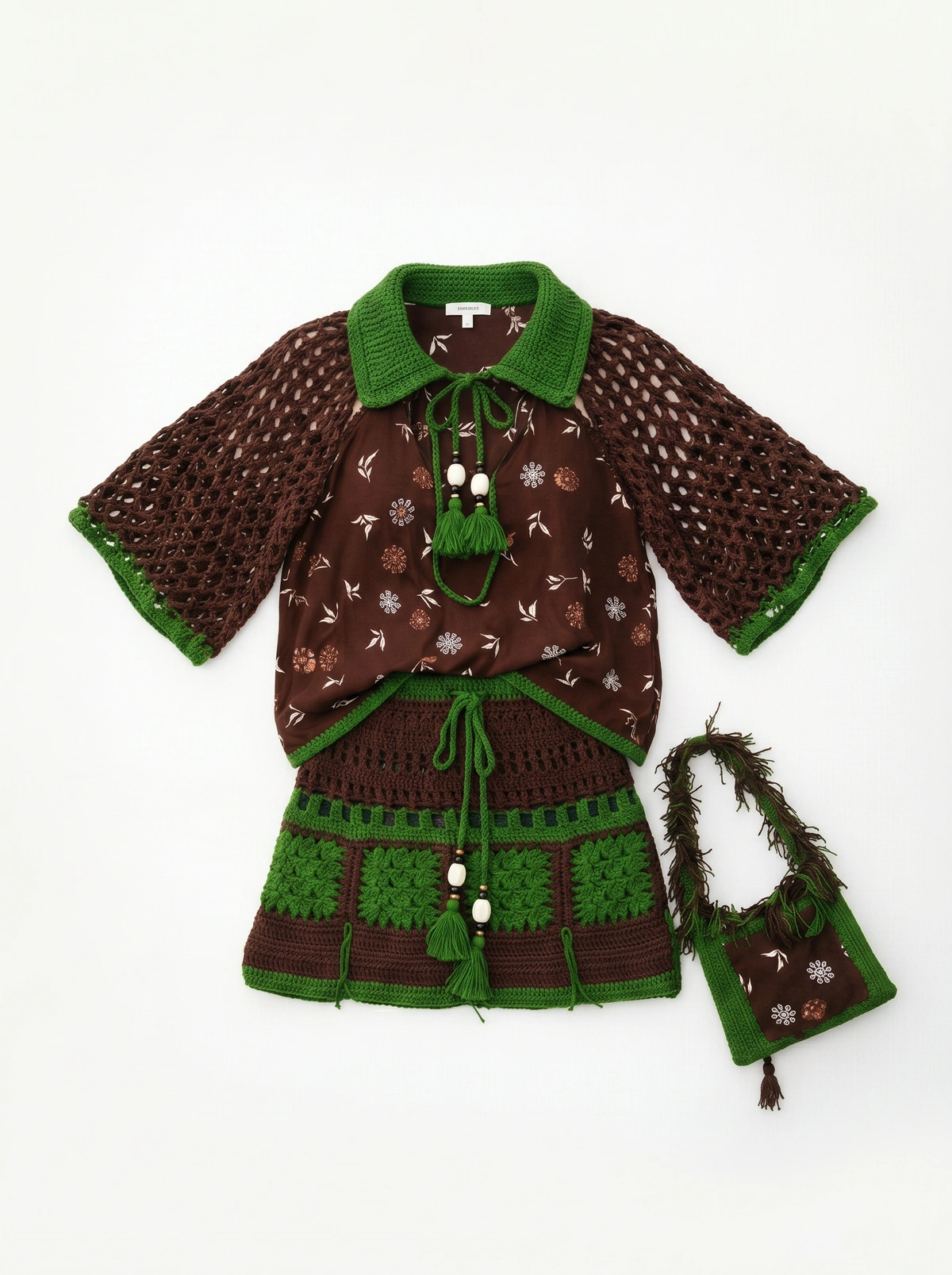 Forest Muse Crochet Skirt Set with Bag