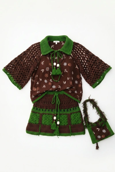 Forest Muse Crochet Skirt Set with Bag