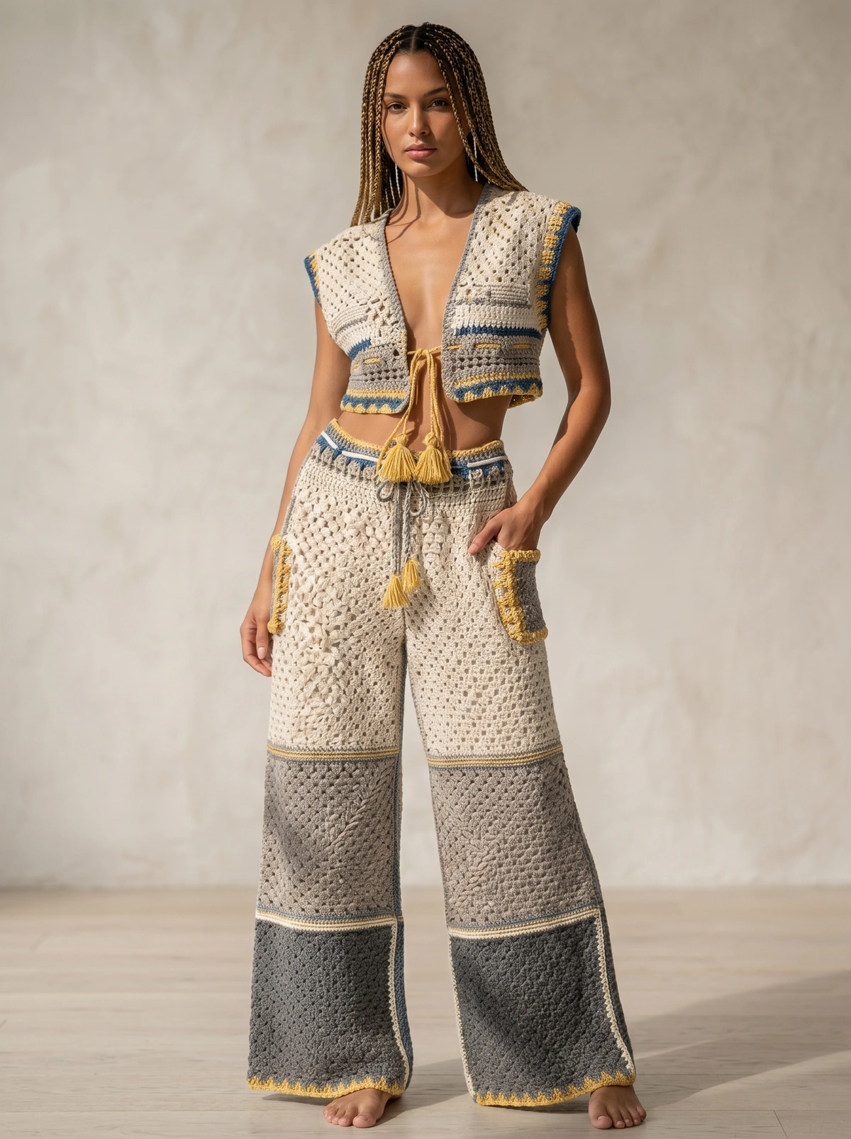 Golden Coast Crochet Pants Set