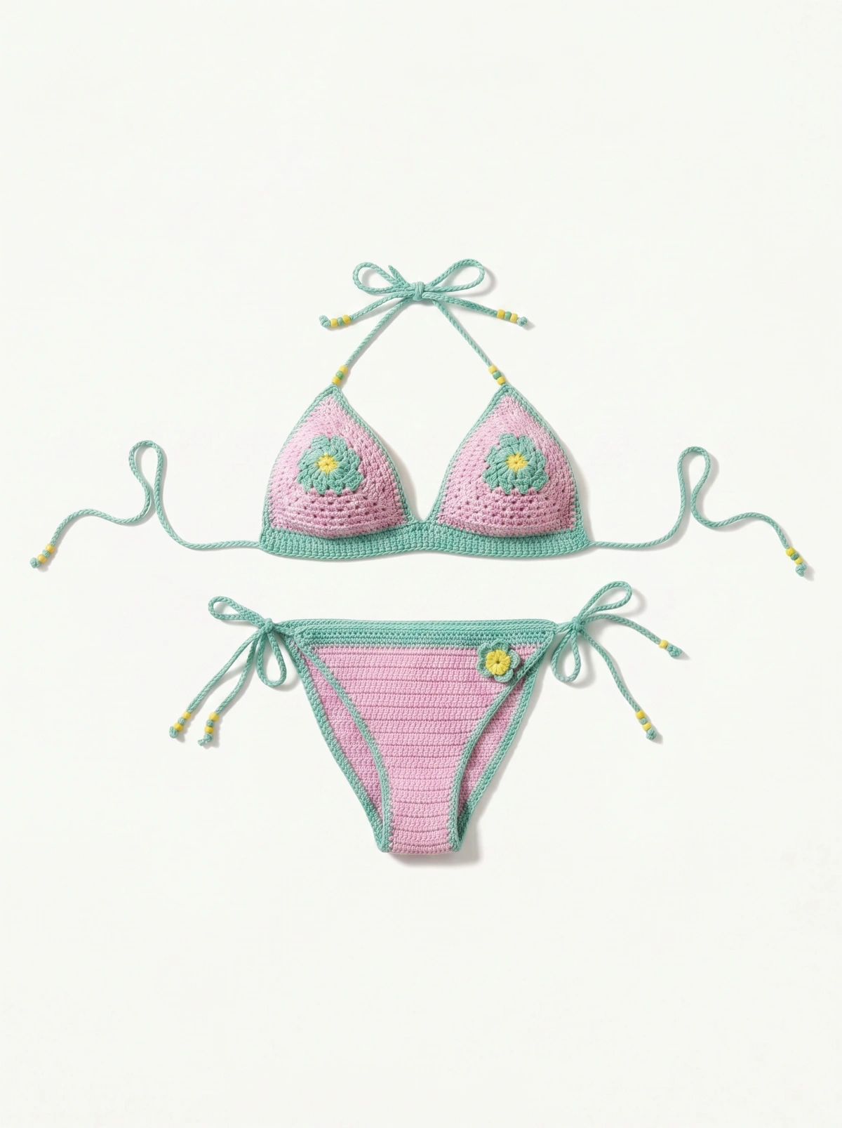 Mint Blossom Crochet Bikini Set