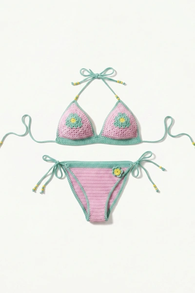 Mint Blossom Crochet Bikini Set