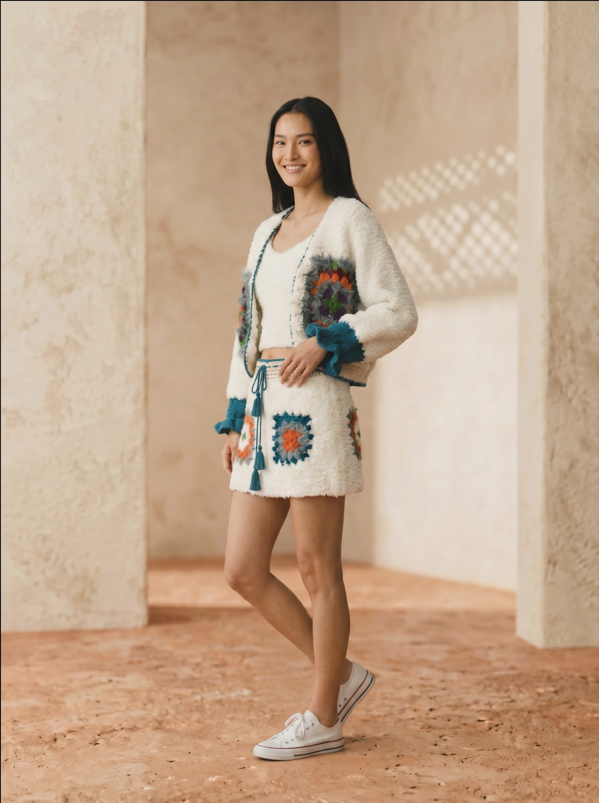 Snowflower Crochet Jacket & Skirt Set