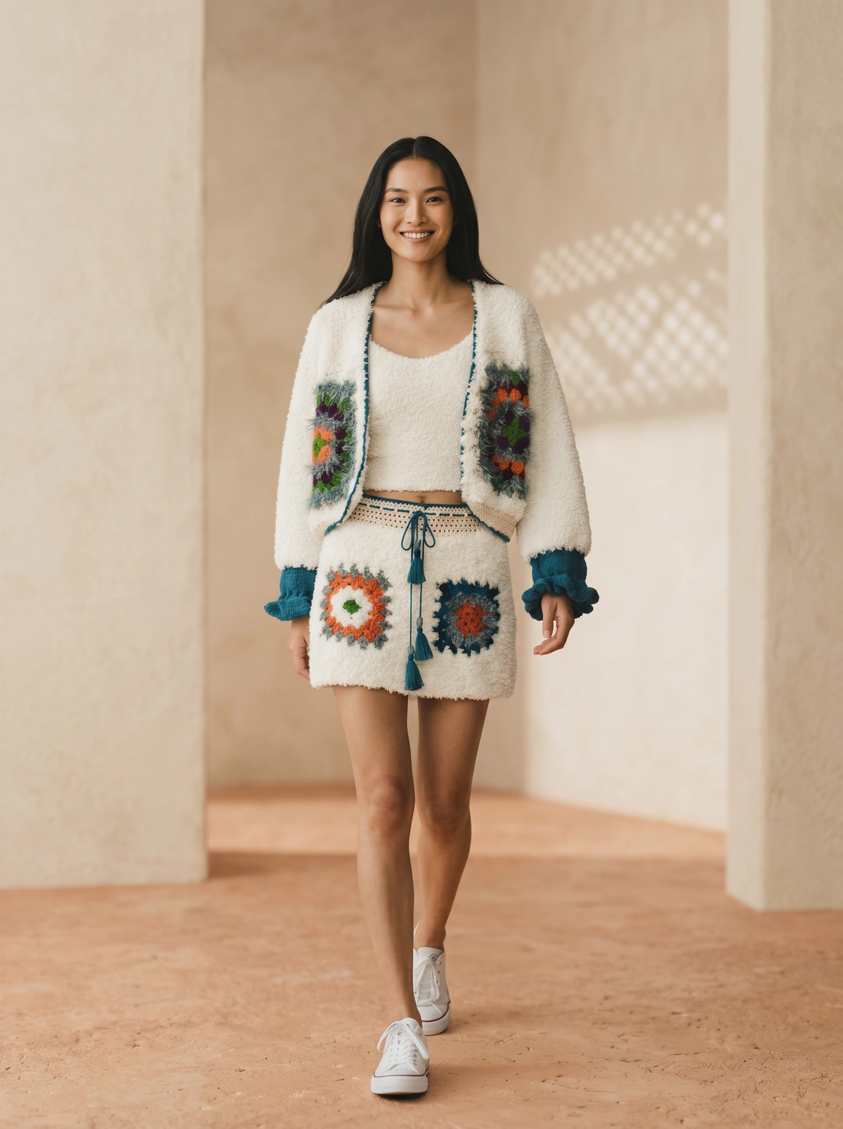 Snowflower Crochet Jacket & Skirt Set