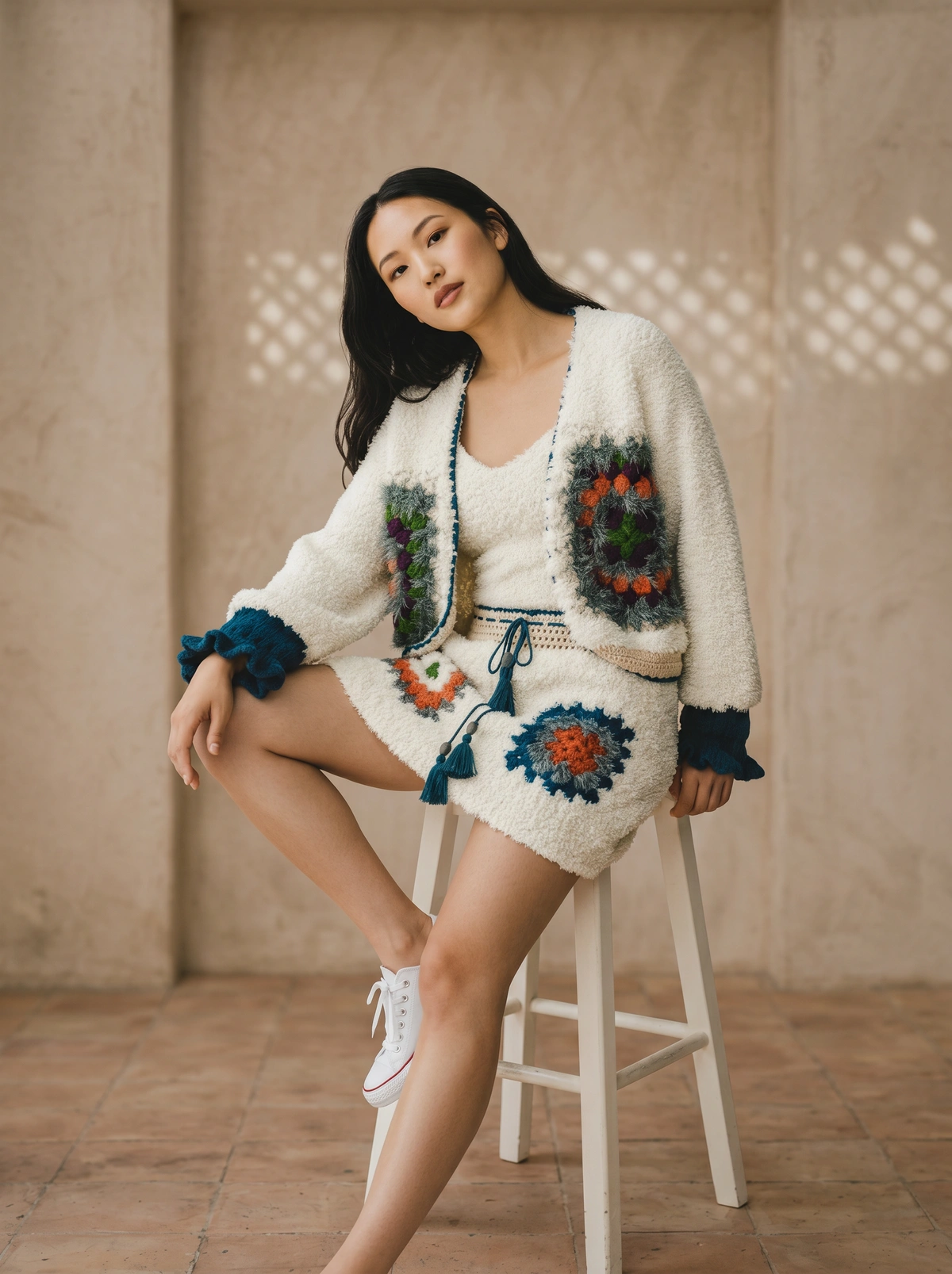 Snowflower Crochet Jacket & Skirt Set
