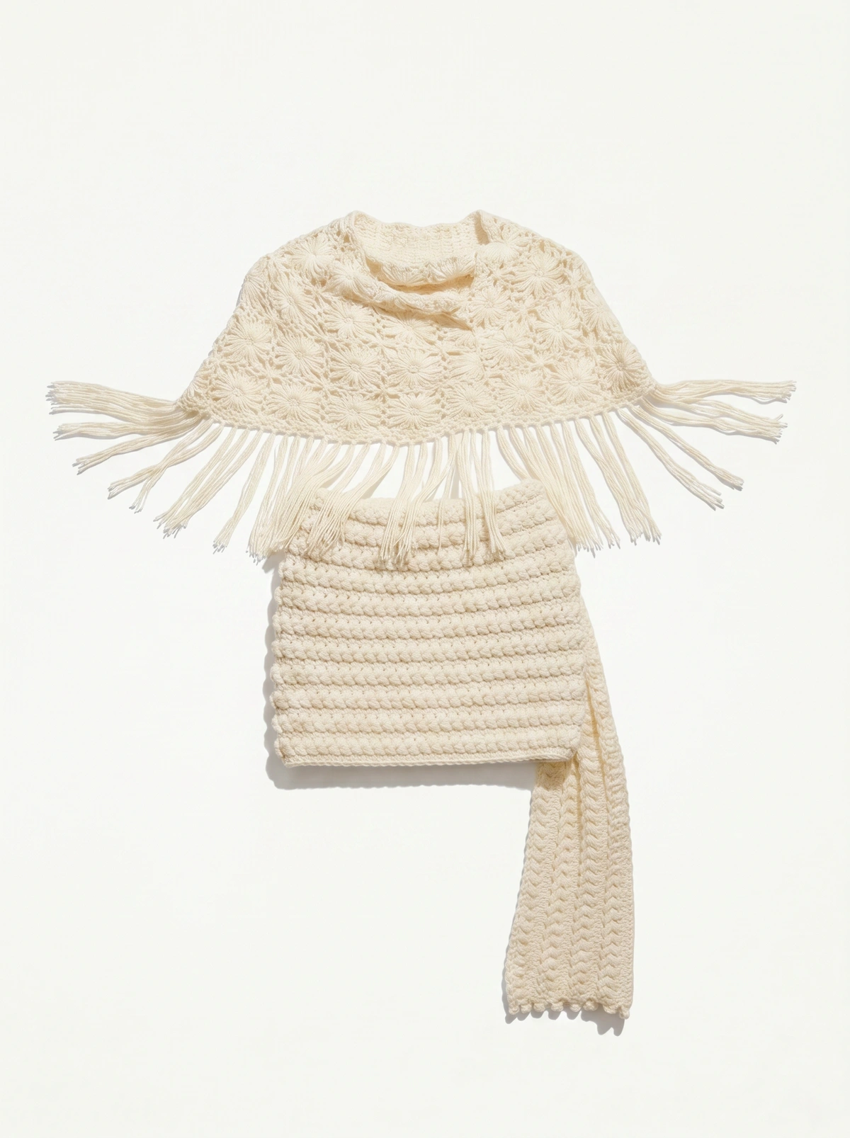 Ivory Fringe Crochet Skirt Set