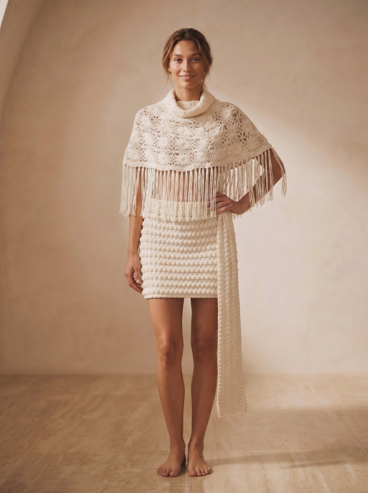 Ivory Fringe Crochet Skirt Set